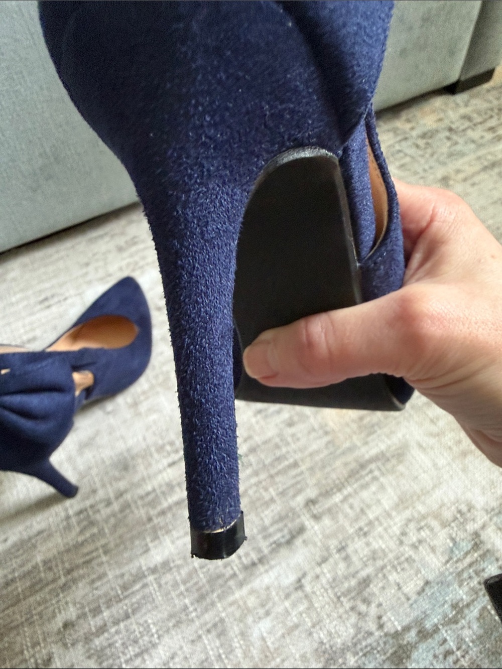 Navy faux Suede Pointed Toe Ankle Tie Pumps by Coleter - Picture 5 of 6